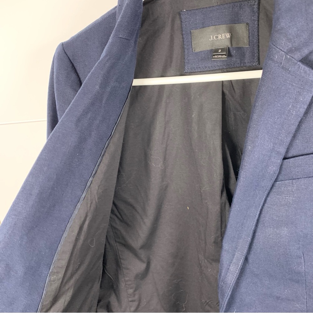 J. Crew Linen Blazer Women Sz 2 Navy‎ Blue Structured Work Capsule Wardrobe - Picture 7 of 13